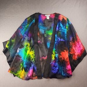 Simply Silk Cardigan Jacket Kimono Beaded Burnout Multi Color Silk Blend Med